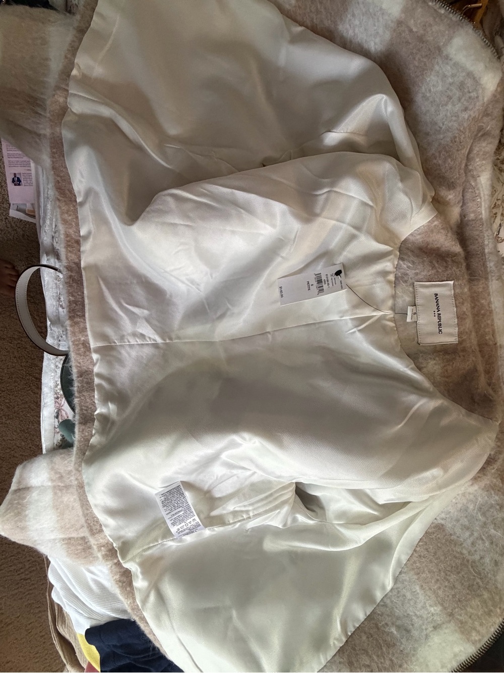 Banana Republic Cream & Tan Plaid Teddy Jacket - Picture 4 of 5